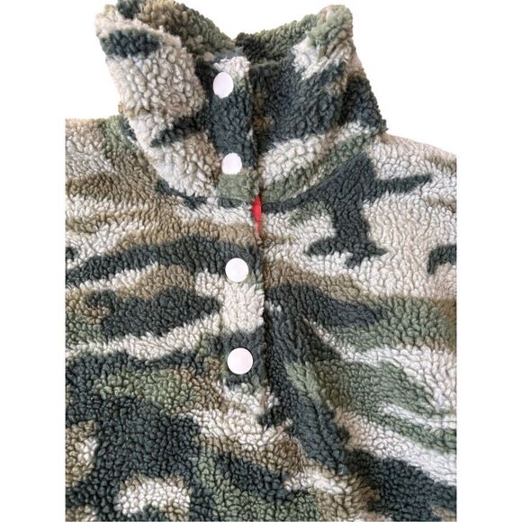 J. Crew Vintage Fleece Camo Printed Sherpa Jacket size XS Pullover - Picture 10 of 12